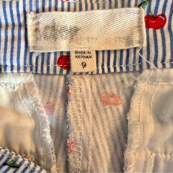 Women's Bebop Striped Blue White Shorts with Red Cherry Pattern Size 9 Midrise - Picture 5 of 6